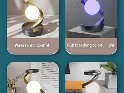 Black 360° Rotating Floating Night Light Wireless Charging Table Lamp 7-Color RGB Atmosphere Light.