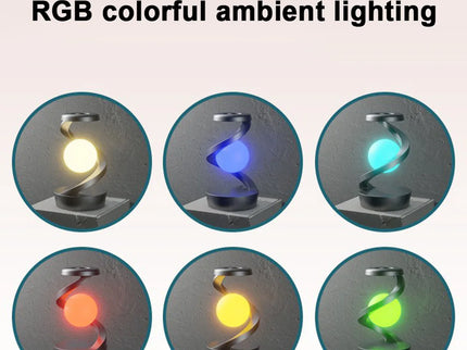 Black 360° Rotating Floating Night Light Wireless Charging Table Lamp 7-Color RGB Atmosphere Light.