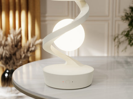 White 360° Rotating Floating Night Light Wireless Charging Table Lamp 7-Color RGB Atmosphere Light.