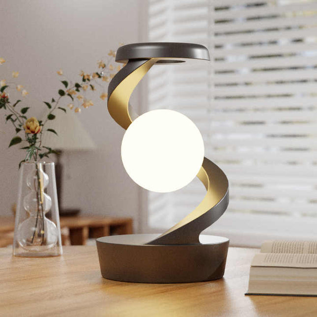 White 360° Rotating Floating Night Light - Wireless Charging Table Lamp | 7-Color RGB Atmosphere Light | USB Rechargeable for Bedroom, Bedside, Desk, Camping, and Party Décor