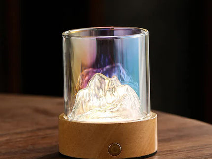 Colorful Glass Mountain Ambient Night Light - USB Rechargeable Touch Control Bedside Lamp - Adjustable 3-Color Light
