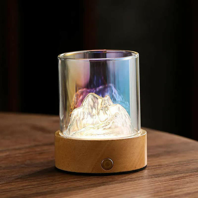 Colorful Glass Mountain Ambient Night Light USB Rechargeable Touch Bedside Lamp Adjustable 3-Color Light.
