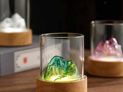 Colorful Glass Mountain Ambient Night Light - USB Rechargeable Touch Control Bedside Lamp - Adjustable 3-Color Light