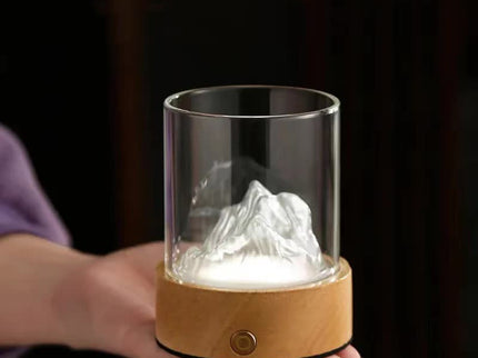 Colorful Glass Mountain Ambient Night Light - USB Rechargeable Touch Control Bedside Lamp - Adjustable 3-Color Light