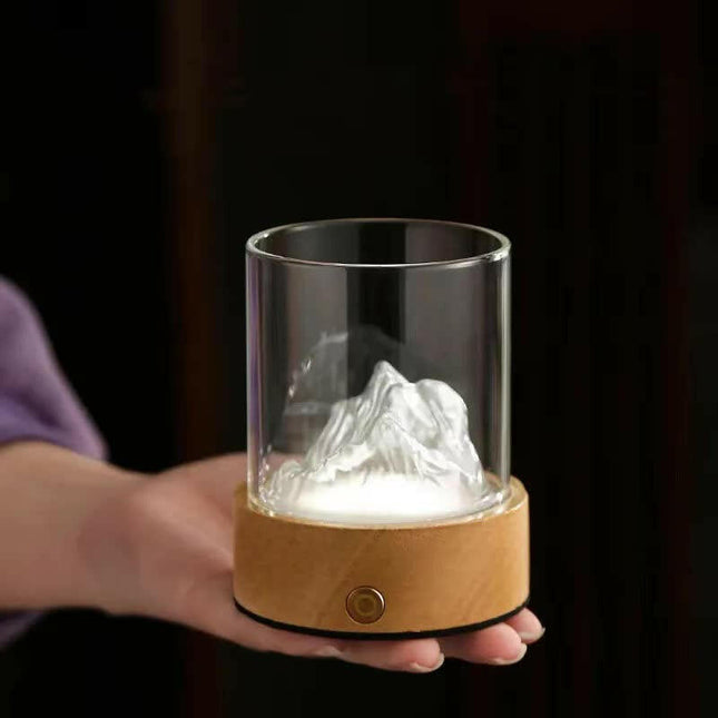 Colorful Glass Mountain Ambient Night Light USB Rechargeable Touch Bedside Lamp Adjustable 3-Color Light.