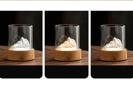 Colorful Glass Mountain Ambient Night Light - USB Rechargeable Touch Control Bedside Lamp - Adjustable 3-Color Light
