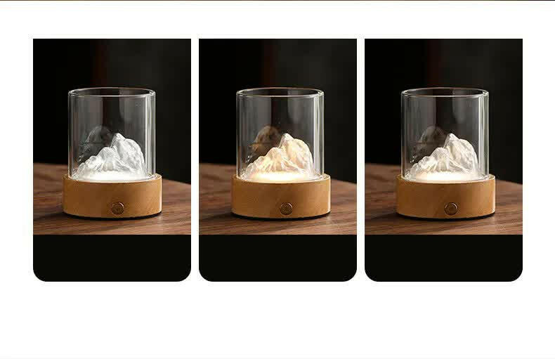 Colorful Glass Mountain Ambient Night Light USB Rechargeable Touch Bedside Lamp Adjustable 3-Color Light.