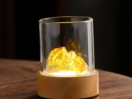 Golden Glass Mountain Ambient Night Light - USB Rechargeable Touch Control Bedside Lamp - Adjustable 3-Color Light