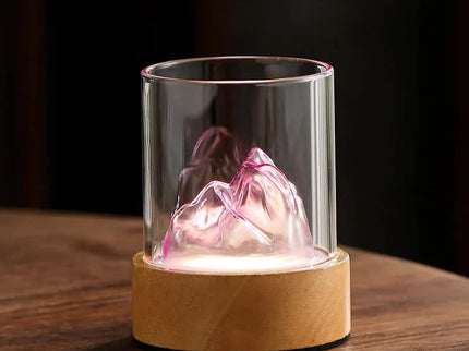 Pink Glass Mountain Ambient Night Light - USB Rechargeable Touch Control Bedside Lamp - Adjustable 3-Color Light