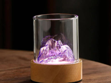 Purple Glass Mountain Ambient Night Light - USB Rechargeable Touch Control Bedside Lamp - Adjustable 3-Color Light