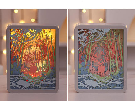 Deer in the Deep Forest 3D Paper Carving Night Light - USB Or Battery Powered Decorative Bedside Lamp | Atmosphere Lamp for Bedroom | Creative Starry Night and Little Prince Design Gift