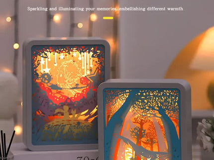 Deer in the Deep Forest 3D Paper Carving Night Light - USB Or Battery Powered Decorative Bedside Lamp | Atmosphere Lamp for Bedroom | Creative Starry Night and Little Prince Design Gift