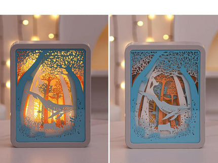 Listening To Fish Style 3D Paper Carving Night Light USB or Battery Decorative Bedside Lamp Atmosphere Lamp for Bedroom Creative Starry Night and Little Prince Gift.