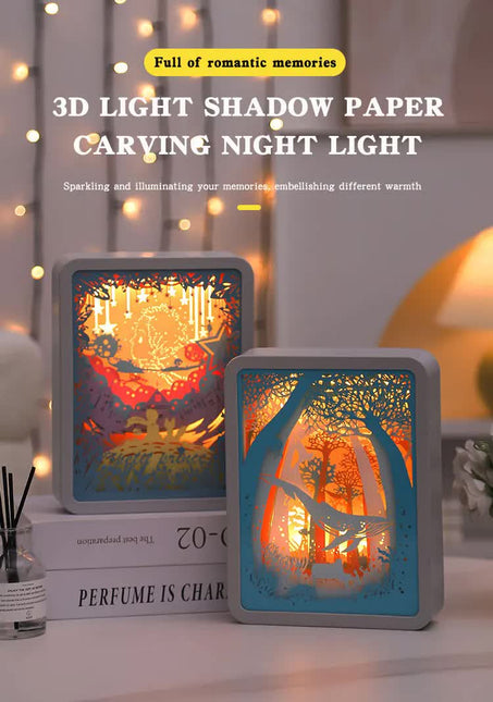 Listening To Fish Style 3D Paper Carving Night Light - USB Or Battery Powered Decorative Bedside Lamp | Atmosphere Lamp for Bedroom | Creative Starry Night and Little Prince Design Gift