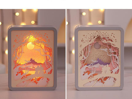 Moonlight Lovers 3D Paper Carving Night Light - USB Or Battery Powered Decorative Bedside Lamp | Atmosphere Lamp for Bedroom | Creative Starry Night and Little Prince Design Gift