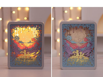 The Little Prince 3D Paper Carving Night Light - USB Or Battery Powered Decorative Bedside Lamp | Atmosphere Lamp for Bedroom | Creative Starry Night and Little Prince Design Gift