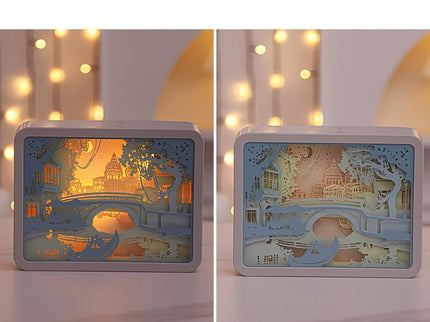 Venice Lovers 3D Paper Carving Night Light - USB Or Battery Powered Decorative Bedside Lamp | Atmosphere Lamp for Bedroom | Creative Starry Night and Little Prince Design Gift
