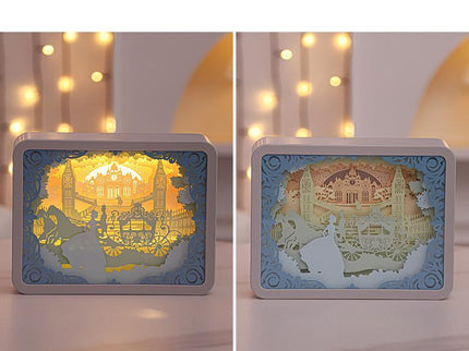 Cinderella 3D Paper Carving Night Light - USB Or Battery Powered Decorative Bedside Lamp | Atmosphere Lamp for Bedroom | Creative Starry Night and Little Prince Design Gift