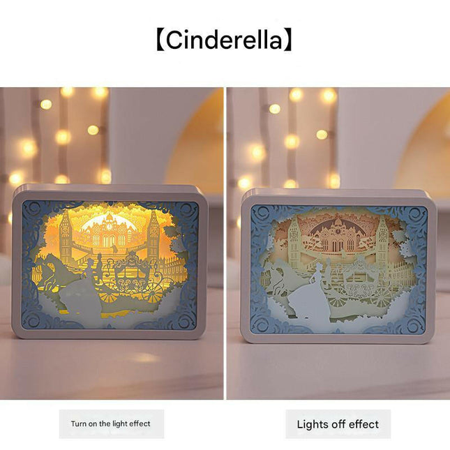 Cinderella 3D Paper Carving Night Light USB or Battery Decorative Bedside Lamp Atmosphere Lamp for Bedroom Creative Starry Night and Little Prince Gift.