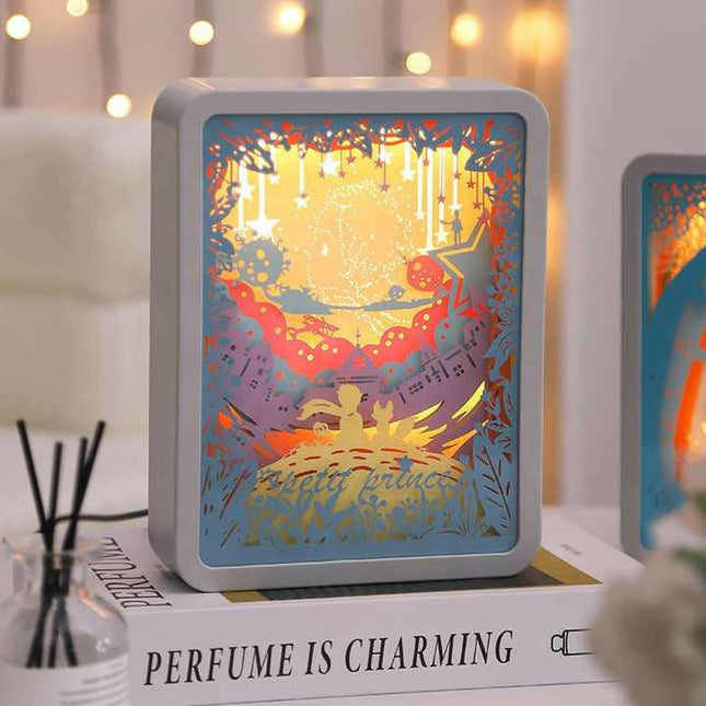 Cinderella 3D Paper Carving Night Light USB or Battery Decorative Bedside Lamp Atmosphere Lamp for Bedroom Creative Starry Night and Little Prince Gift.