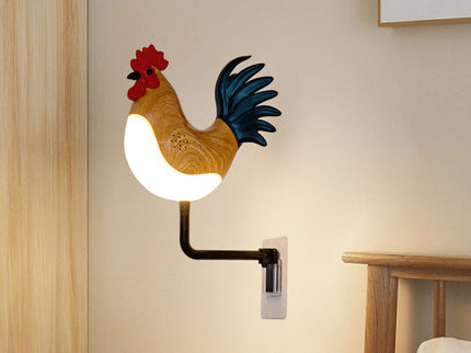 Silver USB Rechargeable Rooster Wall Lamp with Sound Aromatherapy and Decorative Nightlight for Bedroom and Corridor.