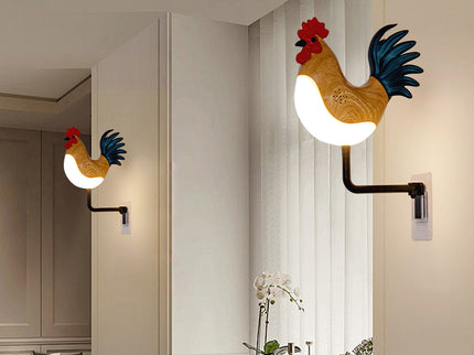Silver USB Rechargeable Rooster Wall Lamp with Sound Aromatherapy and Decorative Nightlight for Bedroom and Corridor.