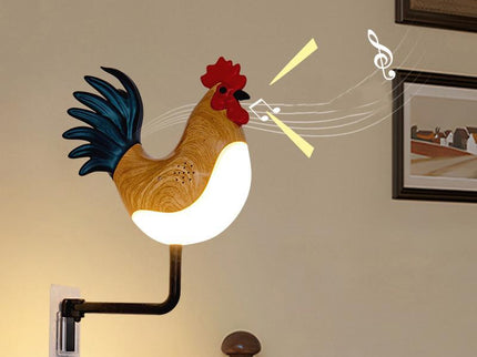 Silver USB Rechargeable Rooster Wall Lamp with Sound Aromatherapy and Decorative Nightlight for Bedroom and Corridor.