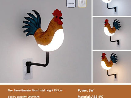 Brown USB Rechargeable Rooster Wall Lamp with Sound Aromatherapy and Decorative Design Creative Nightlight.