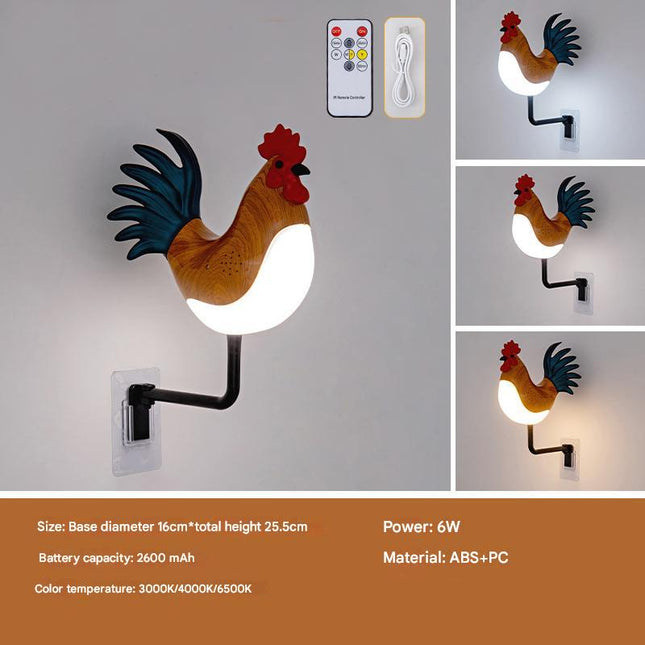 Brown USB Rechargeable Rooster Wall Lamp with Sound Aromatherapy and Decorative Design Creative Nightlight.