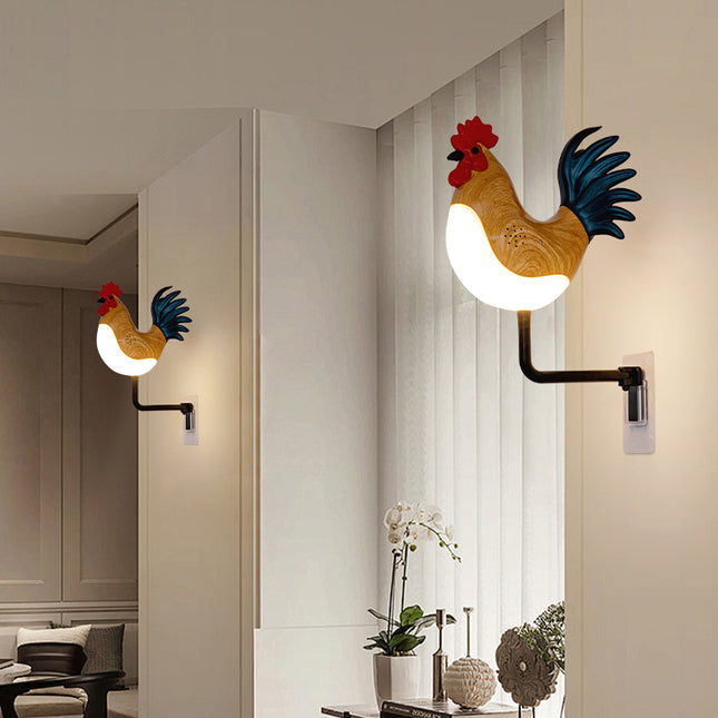 Brown USB Rechargeable Rooster Wall Lamp with Sound Aromatherapy and Decorative Design Creative Nightlight.