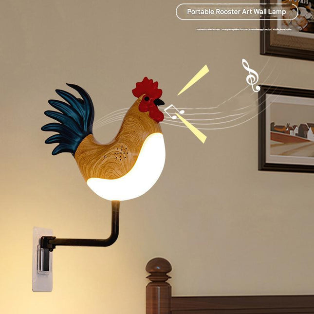 Brown USB Rechargeable Rooster Wall Lamp with Sound Aromatherapy and Decorative Design Creative Nightlight.