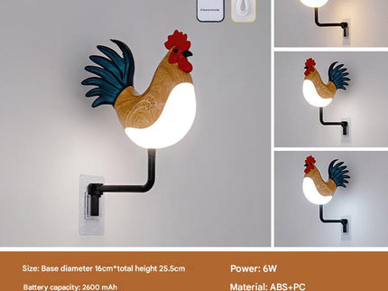 Yellow USB Rechargeable Rooster Wall Lamp with Sound Aromatherapy and Decorative Design Creative Nightlight for Bedroom and Corridor.
