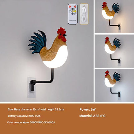Yellow USB Rechargeable Rooster Wall Lamp with Sound Aromatherapy and Decorative Design Creative Nightlight for Bedroom and Corridor.