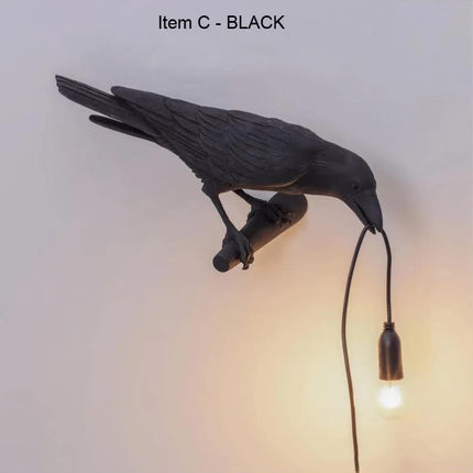 Black Bird Left Wall Lamp Nordic Resin Bird Wall Lamp Creative Animal Bedside USB Night Light.