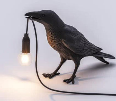 Black Bird Standing Shape Nordic Resin Bird Wall Lamp Creative Animal Bedside USB Night Light.