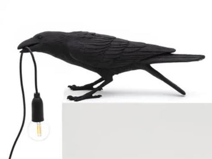 Black Bird Sitting Shape Nordic Resin Wall Lamp Creative Animal Bedside Night Light.