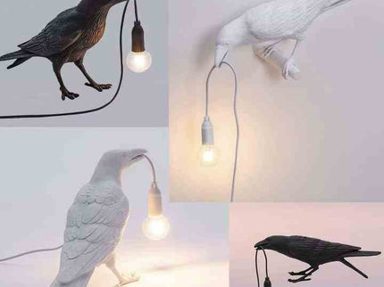 Black Bird Sitting Shape Nordic Resin Wall Lamp Creative Animal Bedside Night Light.