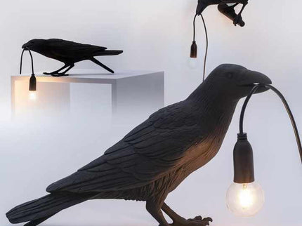 Black Bird Sitting Shape Nordic Resin Wall Lamp Creative Animal Bedside Night Light.