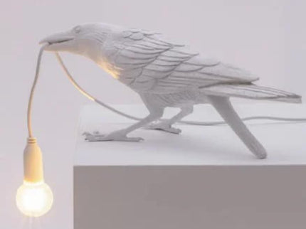 White Bird Sitting Shape Nordic Resin Bird Wall Lamp Creative Animal Bedside USB Night Light.