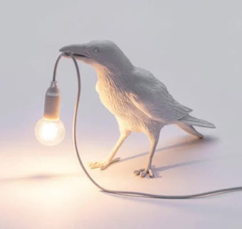 White Bird Standing Shape Nordic Resin Bird Wall Lamp Creative Animal Bedside USB Night Light Stylish Bird Perched Lamp for Bedroom and Living Room.