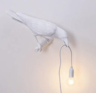 White Bird Left Wall Lamp Nordic Resin Bird Wall Lamp Creative Animal Bedside USB Night Light Stylish Bird Perched Lamp for Bedroom and Living Room.