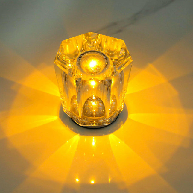 Crystal LED Table Lamp with Starburst Effect Rechargeable and Portable Design Type A 90mm H x 82mm W.