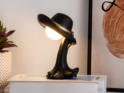 Black Creative Cowboy Hat USB Table Lamp for Home and Office Decor.