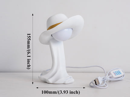 White Creative Cowboy Hat USB Table Lamp for Home and Office Decor.