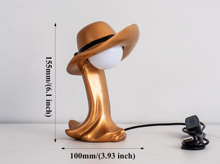 Gold Creative Cowboy Hat USB Table Lamp for Home and Office Decor.