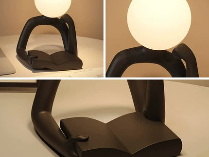 White Creative Book Reader Desk Lamp USB Powered Modern Resin Design.
