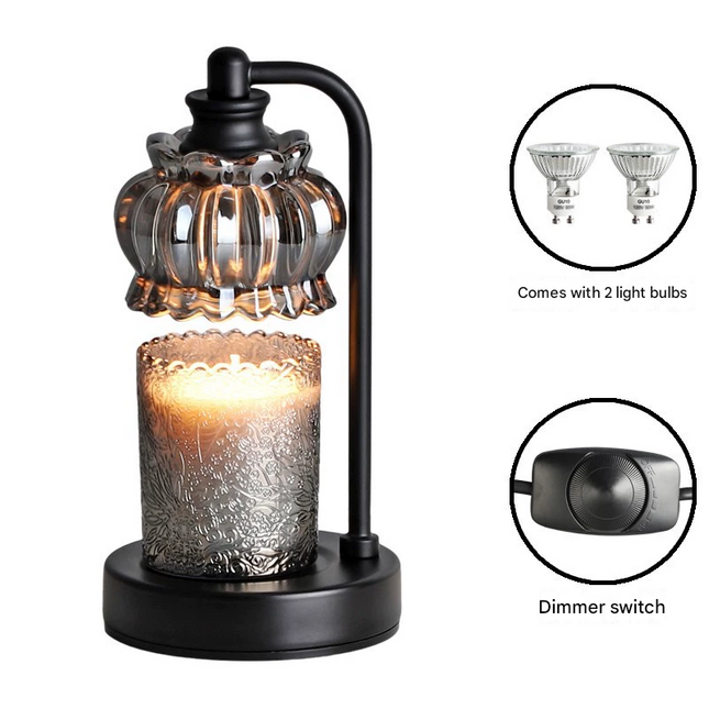 White Vintage Glass Shade Candle Warmer Lamp with Dimmer and Bonus Bulbs - Elegant Home Decor