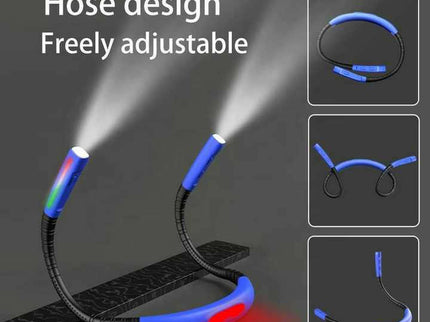Black Hands-Free Adjustable LED Neck Reading Light with 3 Modes for Night Walking and Reading.