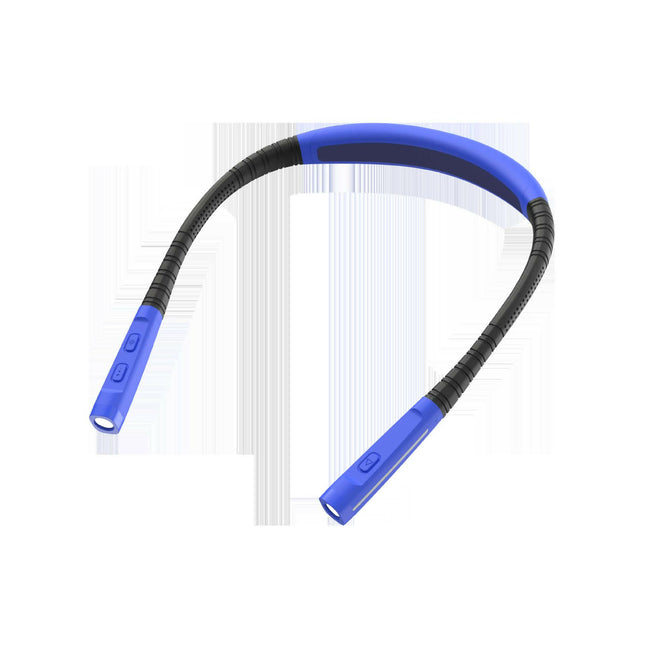 Blue Hands-Free Adjustable LED Neck Reading Light with 3 Modes for Night Walking and Reading.