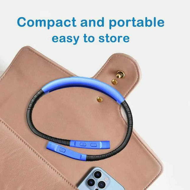 Blue Hands-Free Adjustable LED Neck Reading Light with 3 Modes for Night Walking and Reading.